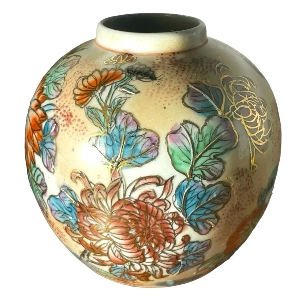 Vintage Chinese Export Partridge Chrysanthemum Hand-Painted Porcelain Vase